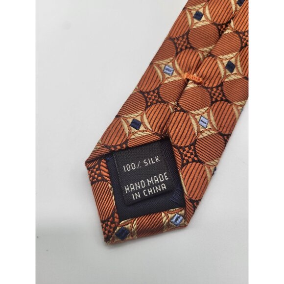 JOS A BANK Men's Geometric Print Rust Orange Blue Neck Tie 100% Silk NWT - Picture 4 of 6